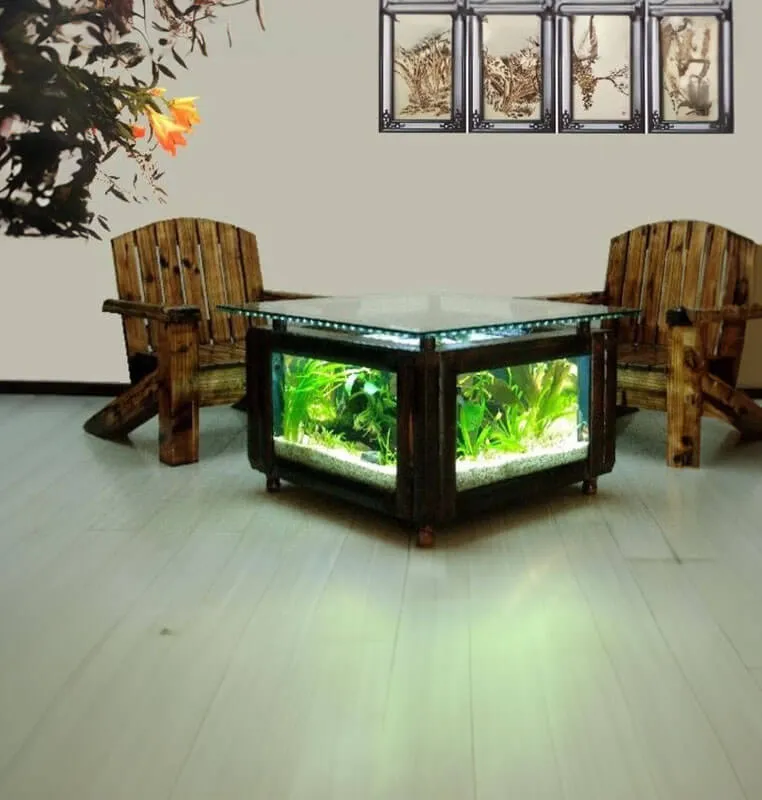 Bàn trà bể cá hình vuông