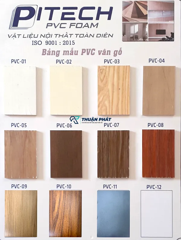 Bảng chi tiết các mẫu và mã sản phẩm Pitech màng vân gỗ