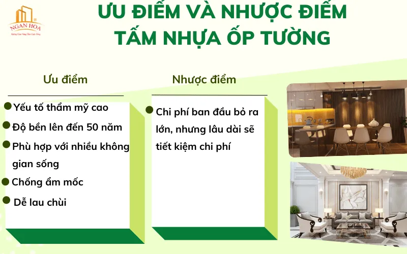 Bảng liệt kê so sánh ưu nhược điểm chi tiết của tấm ốp tường nhựa, phân tích từ góc độ chuyên gia về vật liệu và ứng dụng.