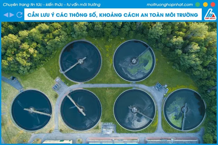 Bảng tiêu chuẩn khoảng cách an toàn giữa các bể xử lý nước thải theo công suất