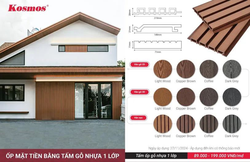 Báo giá tấm ốp gỗ nhựa 1 lớp