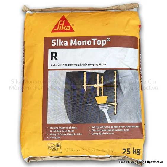 Bao Sika Monotop R 25kg, vữa chuyên dụng xử lý rỗ bê tông