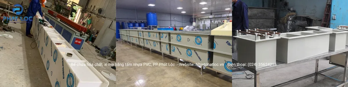 Bể chứa hóa chất được chế tạo từ pvc tấm kỹ thuật, đảm bảo chống ăn mòn