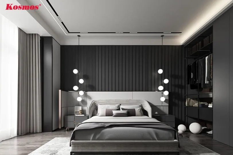 Biến phòng ngủ thành không gian ấn tượng với ốp PVC giả gỗ