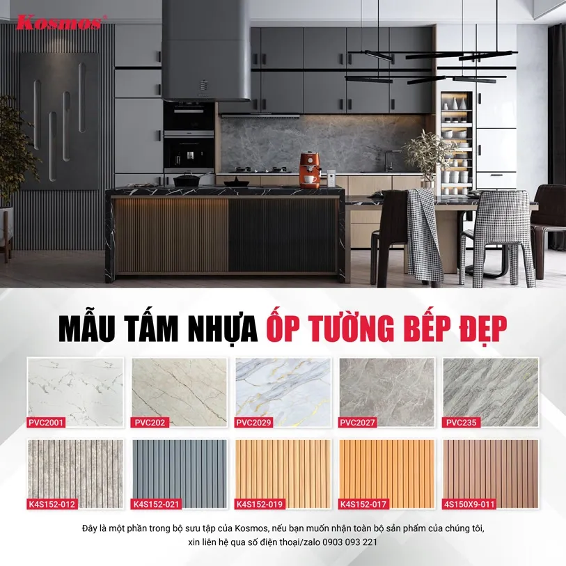 Các mẫu tấm nhựa ốp tường bếp đẹp với nhiều họa tiết đa dạng