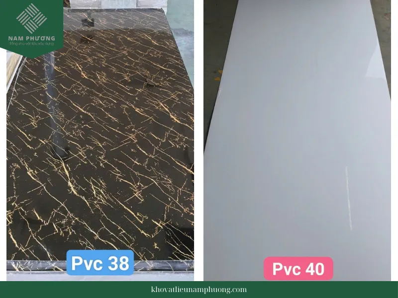 Các mẫu tấm ốp PVC vân đá 38 và 40, mang đến lựa chọn độc đáo cho thiết kế nội thất cao cấp.