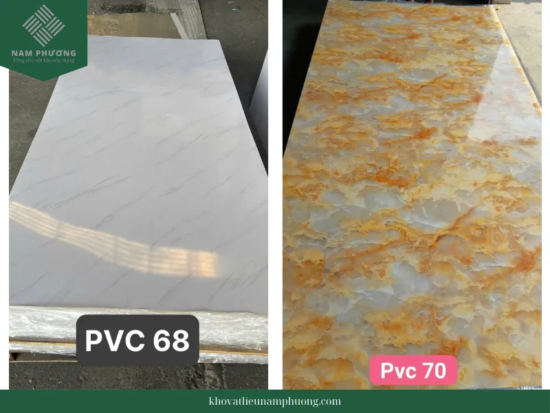 Các mẫu tấm ốp PVC vân đá 68 và 70, bổ sung vào sự đa dạng của dòng sản phẩm giả đá.