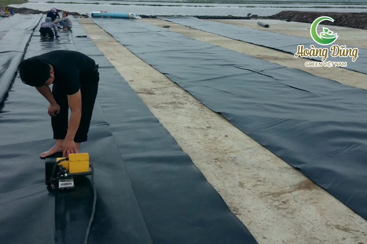 Cắt và chuẩn bị màng HDPE trước khi thi công, đảm bảo kích thước phù hợp và tiết kiệm vật liệu.
