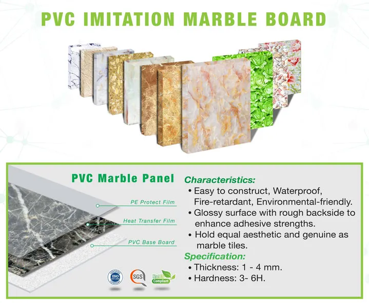 Cấu tạo 3 lớp của tấm pima vân đá bao gồm lớp PVC nền, lớp PVC nguyên chất và lớp vân đá