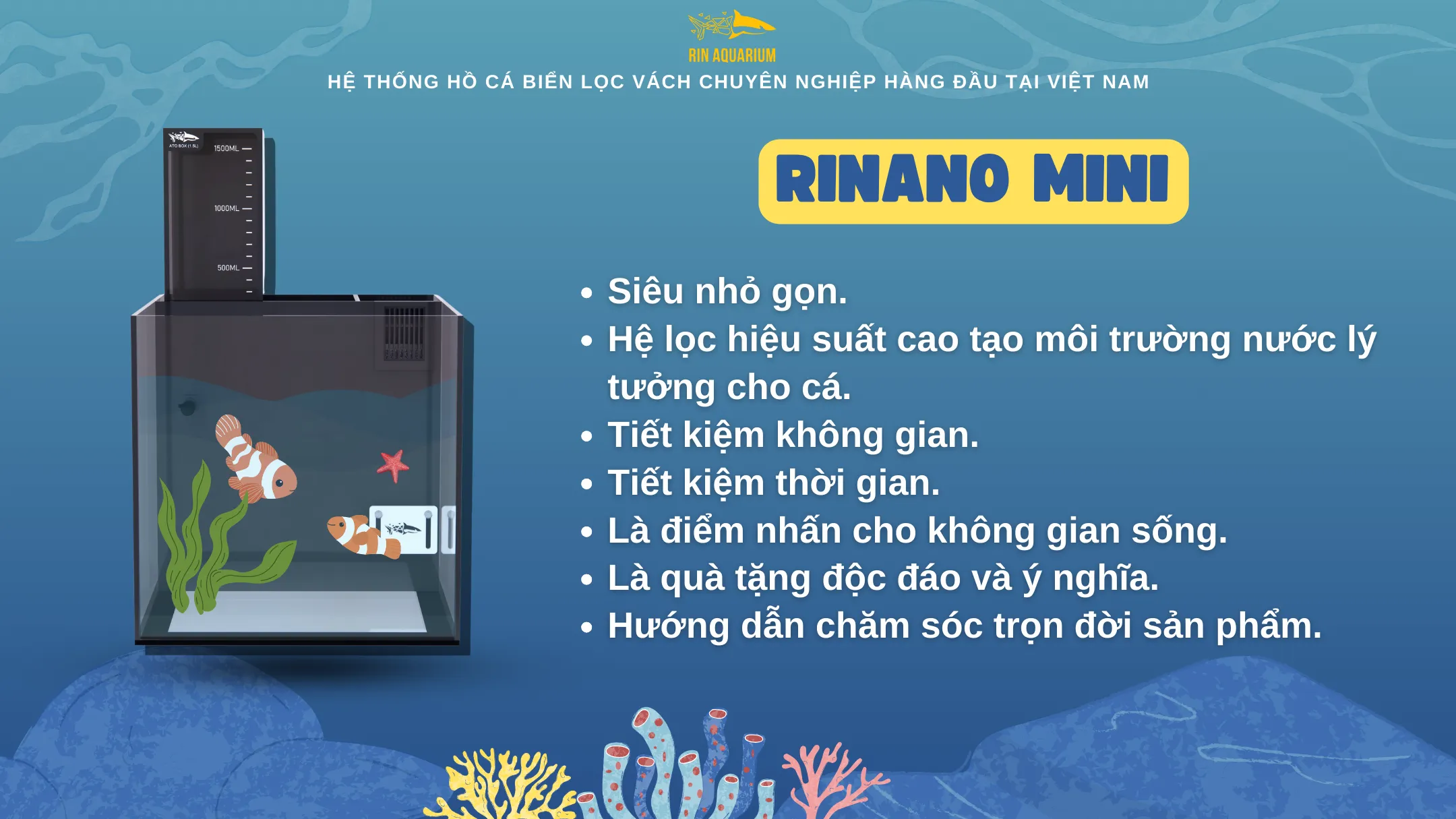Cấu tạo chi tiết hồ cá biển mini với hệ thống lọc 3 ngăn hiệu quả