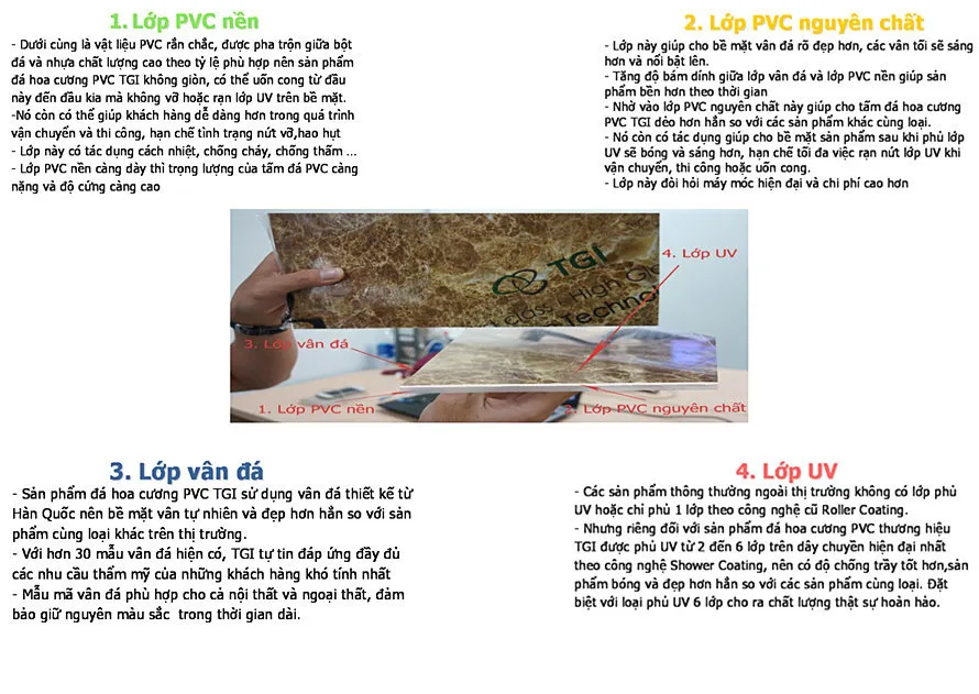 Cấu tạo nổi bật của tấm pvc vân đá