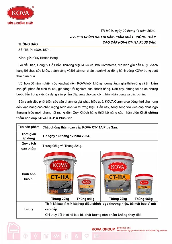 Chất chống thấm Kova CT11A Plus Sàn - Giải pháp bền vững cho mọi công trình