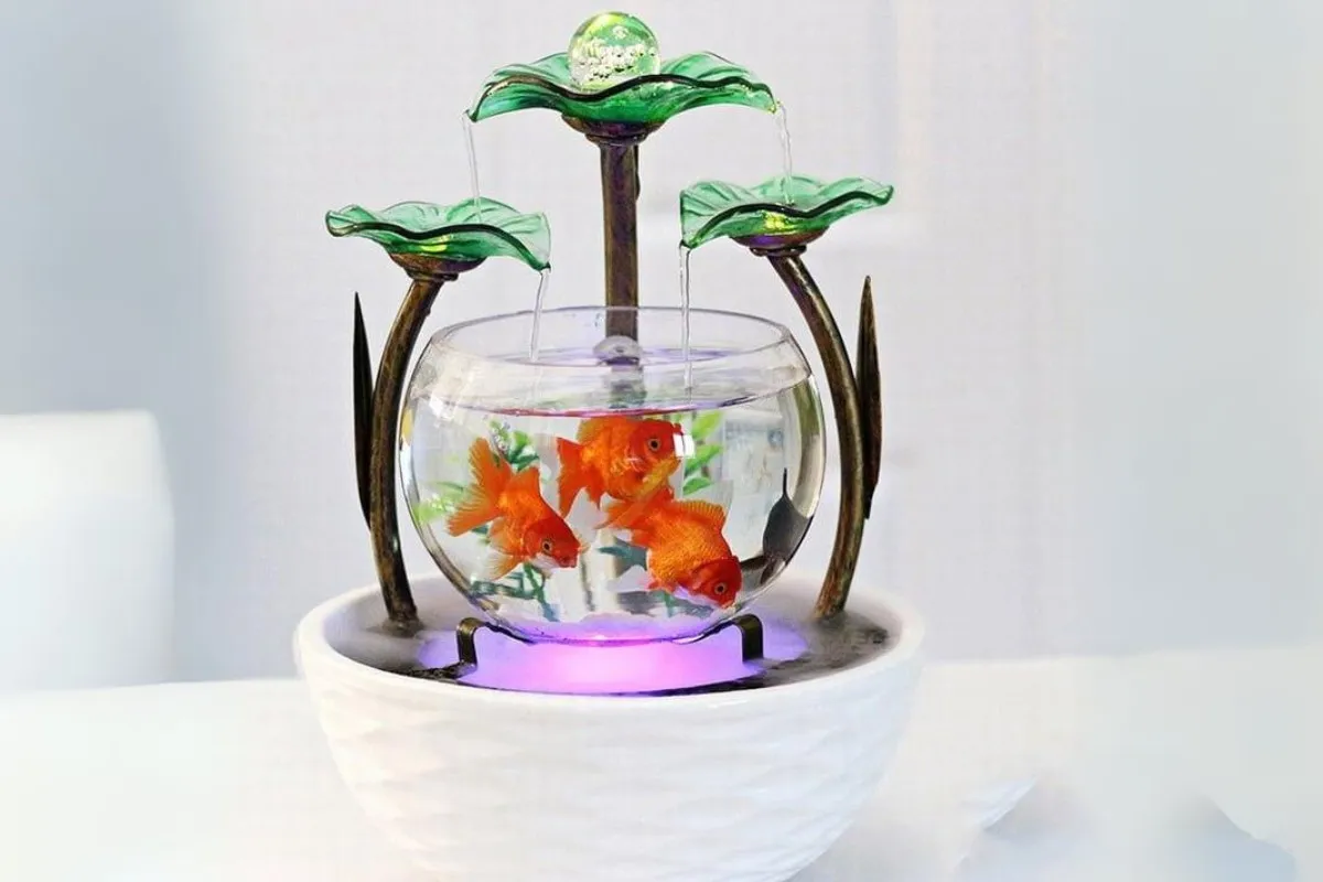 Chậu cá mini có thác nước để bàn làm việc