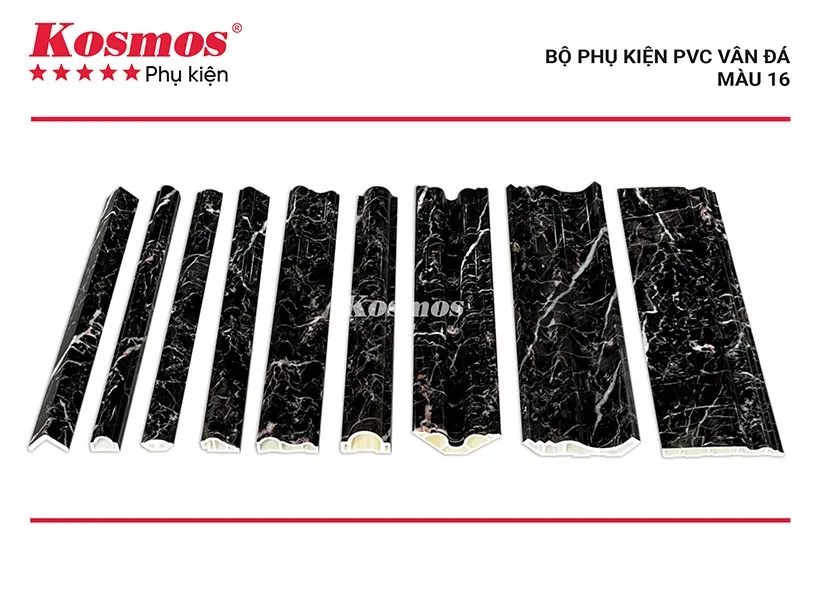 Chi tiết bộ phụ kiện góc và nẹp cho tấm nhựa PVC vân đá