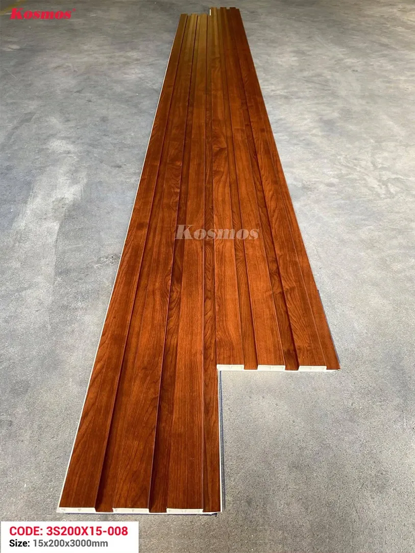 Chi tiết tấm ốp lam 4 sóng cao PVC mã 4S200X25 vân gỗ ứng dụng thực tế