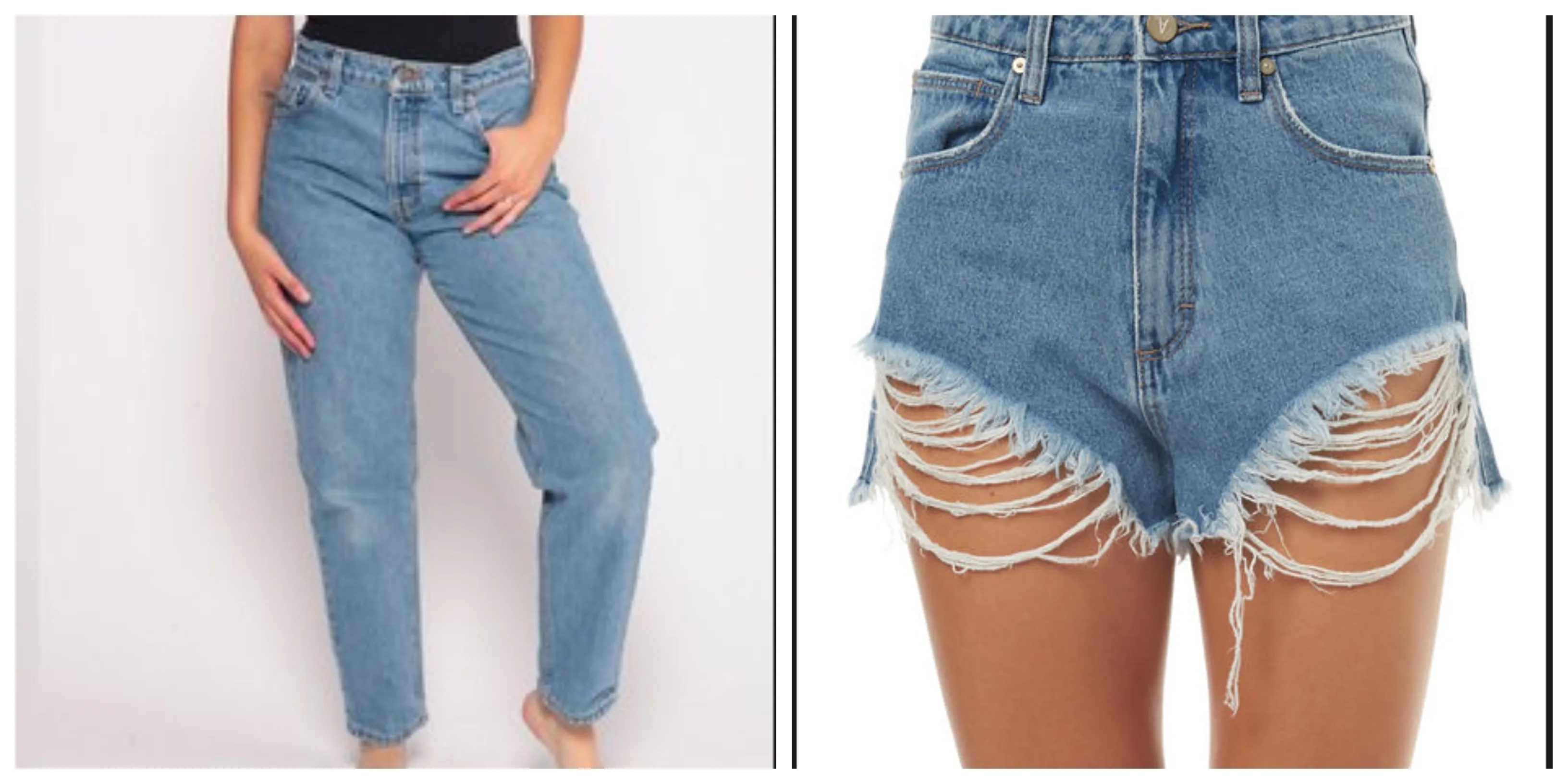 Chiếc quần jean dài đã cũ được tái chế thành quần short ngắn cá tính, một cách đơn giản và hiệu quả để làm mới trang phục.