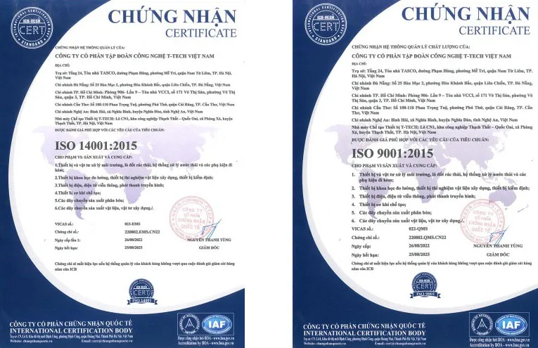 Chứng nhận hợp quy và các tiêu chuẩn chất lượng cho lò đốt rác thải công nghiệp T-Tech