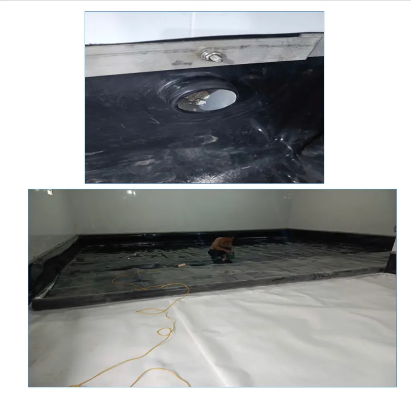 Công nhân đang liên kết bạt HDPE vào thành bê tông trong một dự án môi trường, nơi chất lượng mối hàn bạt cũng là yếu tố then chốt.