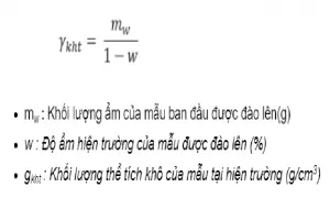 Công thức xác định khối lượng thể tích khô của đất tại hiện trường