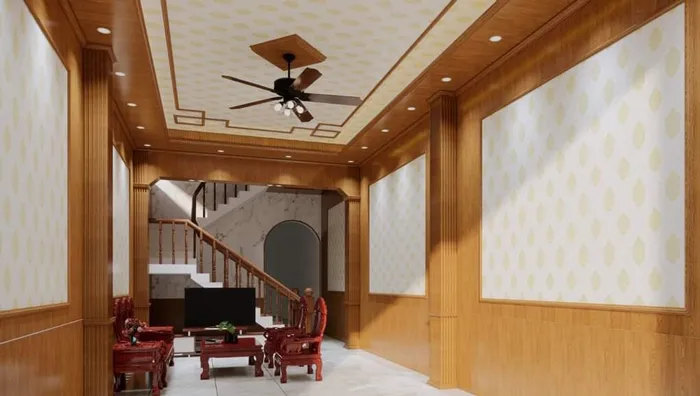 công trình phòng khách sử dụng tấm nhựa ốp tường hoa văn