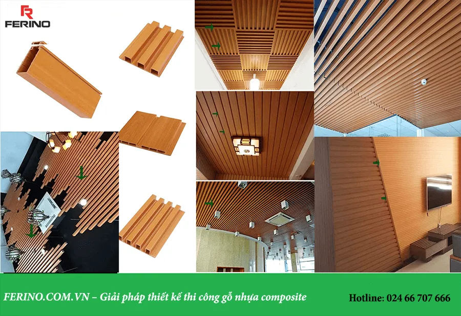 Danh mục sản phẩm vật liệu trang trí nội ngoại thất của Ferino bao gồm tấm ốp, sàn nhựa và gỗ nhựa composite