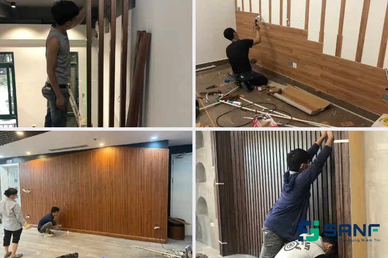 Đội ngũ thi công chuyên nghiệp lắp đặt tấm ốp tường vân gỗ