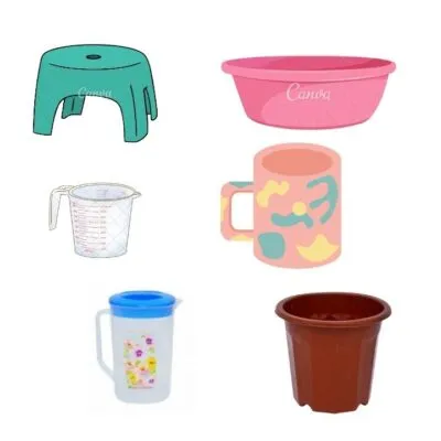 Ghế nhựa, chậu và cốc bằng nhựa polyethylene (PE) có thể tái chế