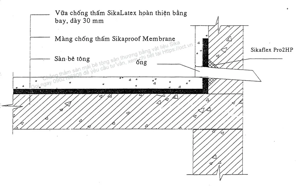 Giải pháp chống thấm cho vị trí ống xuyên qua sàn mái bê tông