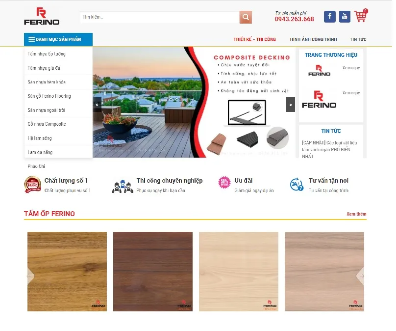 Giao diện trang chủ của Ferino