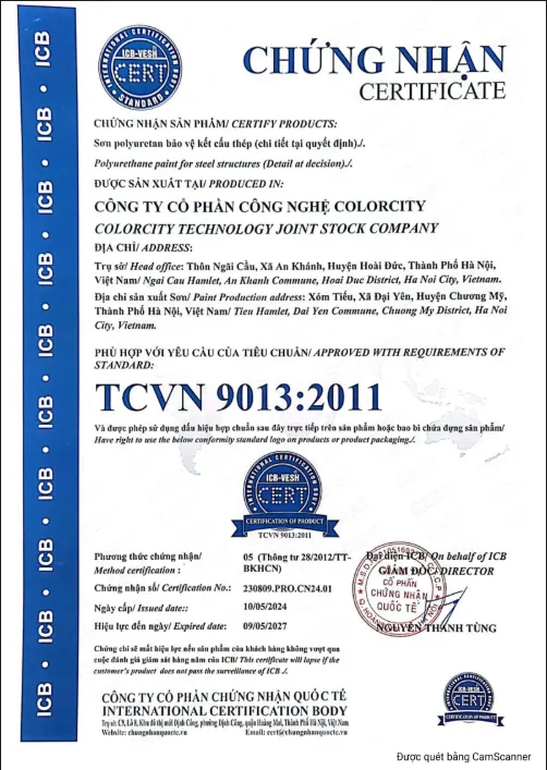 Giấy chứng nhận đạt chuẩn cho sản phẩm chống thấm gốc PU SIRA PU