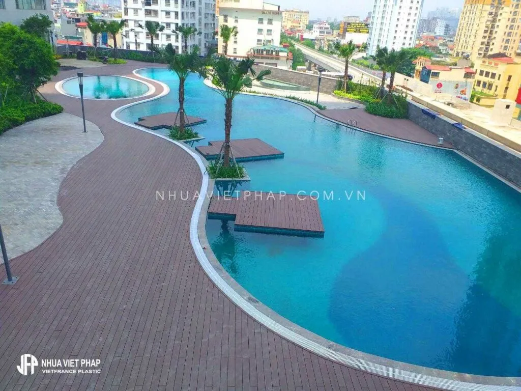 gỗ nhựa ngoài trời WPC - PE lát sàn bể bơi