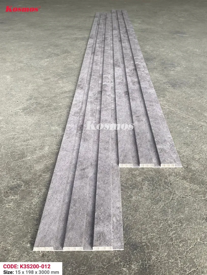 Góc nhìn cận cảnh tấm ốp lam 3 sóng thấp PVC K3S200 màu vân đá