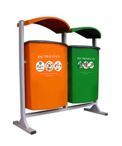 Hệ thống thùng rác đôi 80 lít phân loại rác dễ phân hủy và rác tái chế tại khu vực công cộng