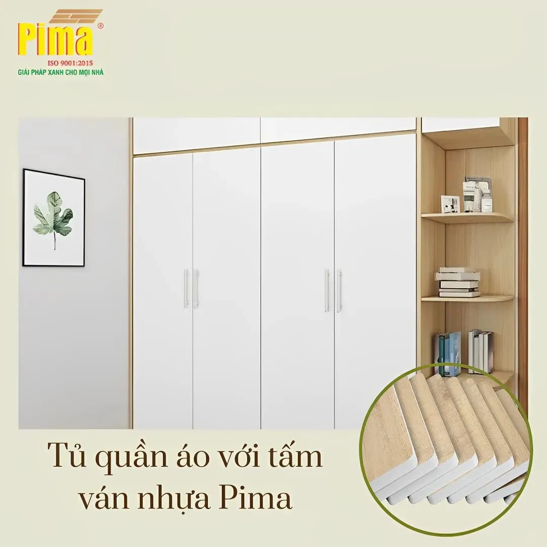 Hệ thống tủ quần áo lớn làm từ ván pima, chống mối mọt và dễ dàng vệ sinh