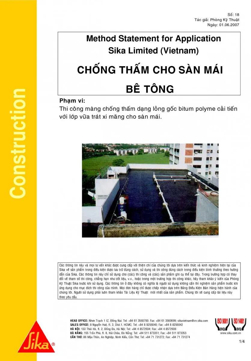 Hình ảnh bìa tài liệu Sika chống thấm mái bê tông