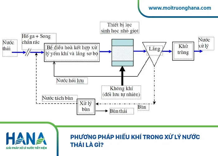 Hình ảnh minh họa bể xử lý nước thải hiếu khí với hệ thống sục khí, đảm bảo môi trường giàu oxy cho vi sinh vật phân hủy chất hữu cơ.