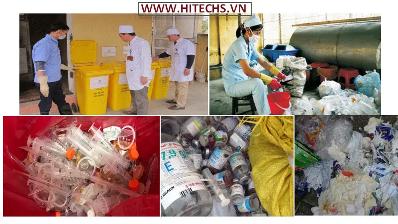 Hình ảnh minh họa các loại rác thải y tế nguy hại cần được xử lý bằng máy cắt rác chuyên dụng trước khi tiêu hủy.