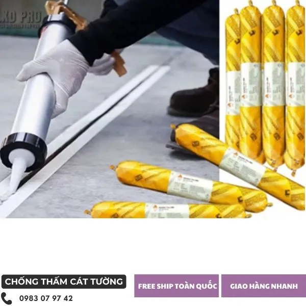 Hình ảnh minh họa quy trình thi công sika xử lý vết nứt tường bằng súng bắn keo chuyên dụng