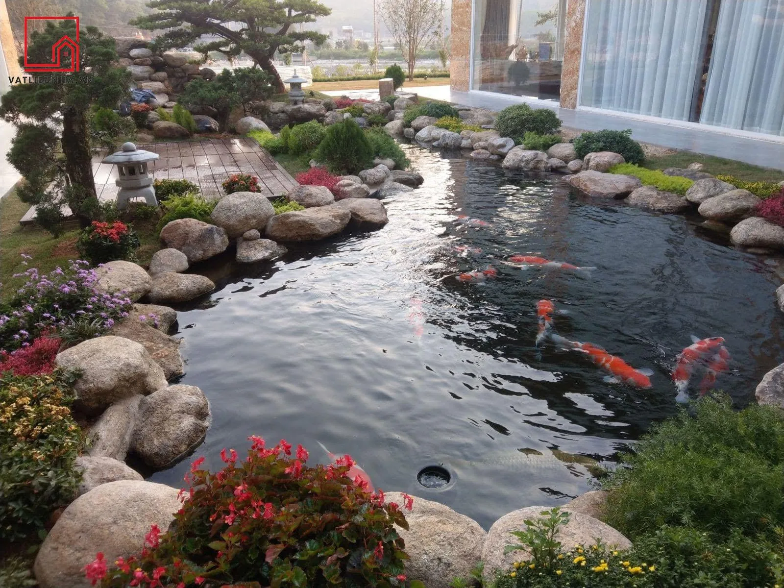 Hồ cá Koi chất lượng với giải pháp chống thấm bền vững, đảm bảo môi trường sống lý tưởng cho cá