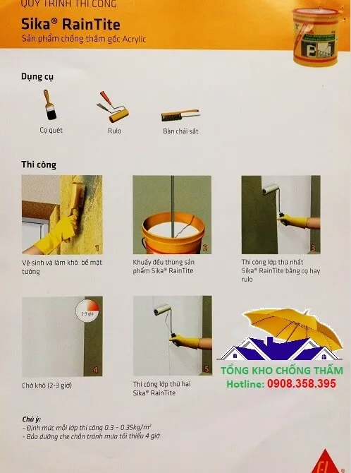 Hướng dẫn các bước thi công chống thấm tường đứng bằng Sika RainTite