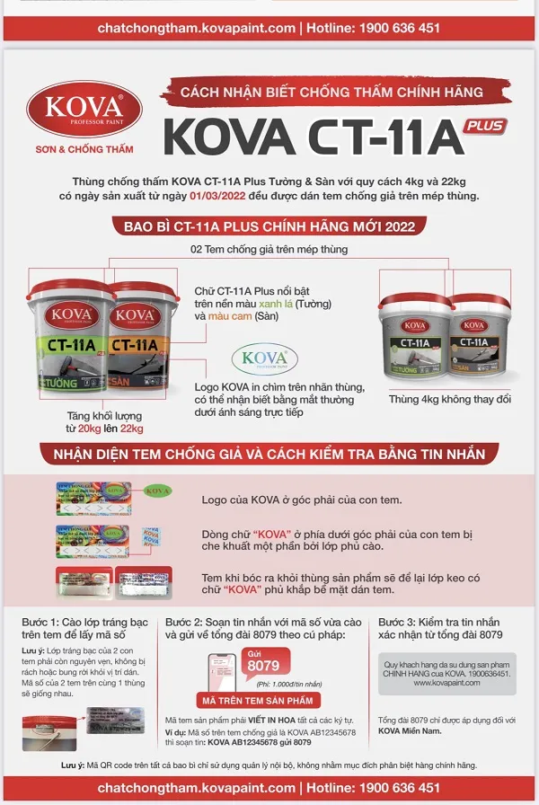 Hướng dẫn nhận biết chất chống thấm Kova CT11A chính hãng 2024
