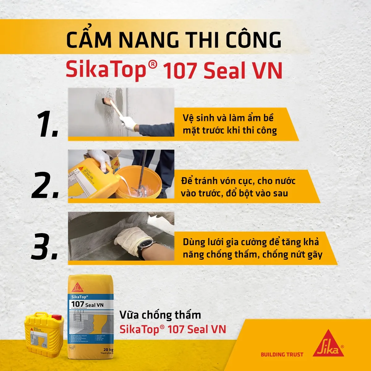Hướng dẫn sử dụng và định mức chống thấm Sikatop 107 Seal VN