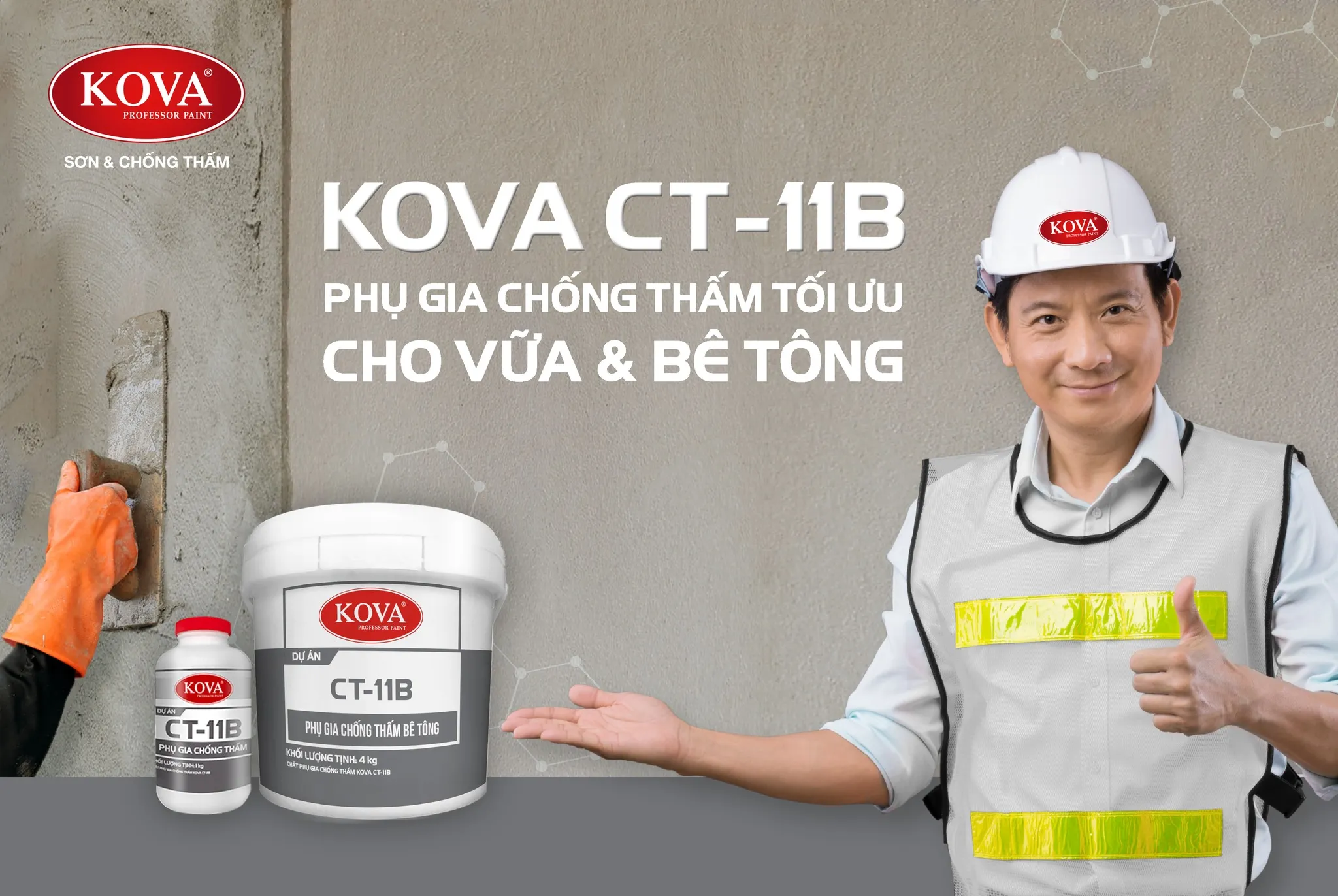 Kova CT 11B - phụ gia chống thấm đặc biệt cho vữa và trát tường