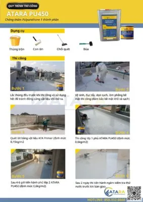 Kỹ thuật viên đang thực hiện dịch vụ chống thấm matrong chuyên nghiệp sử dụng keo ATA PU450.