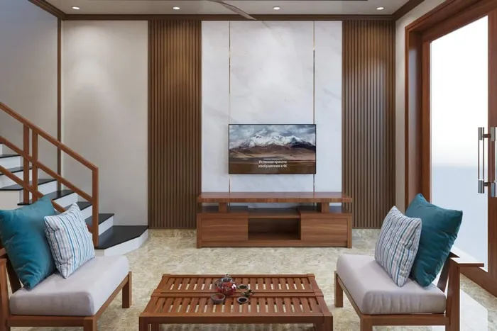 Lam sóng vách tivi giả gỗ đẹp, tạo điểm nhấn ấn tượng cho không gian