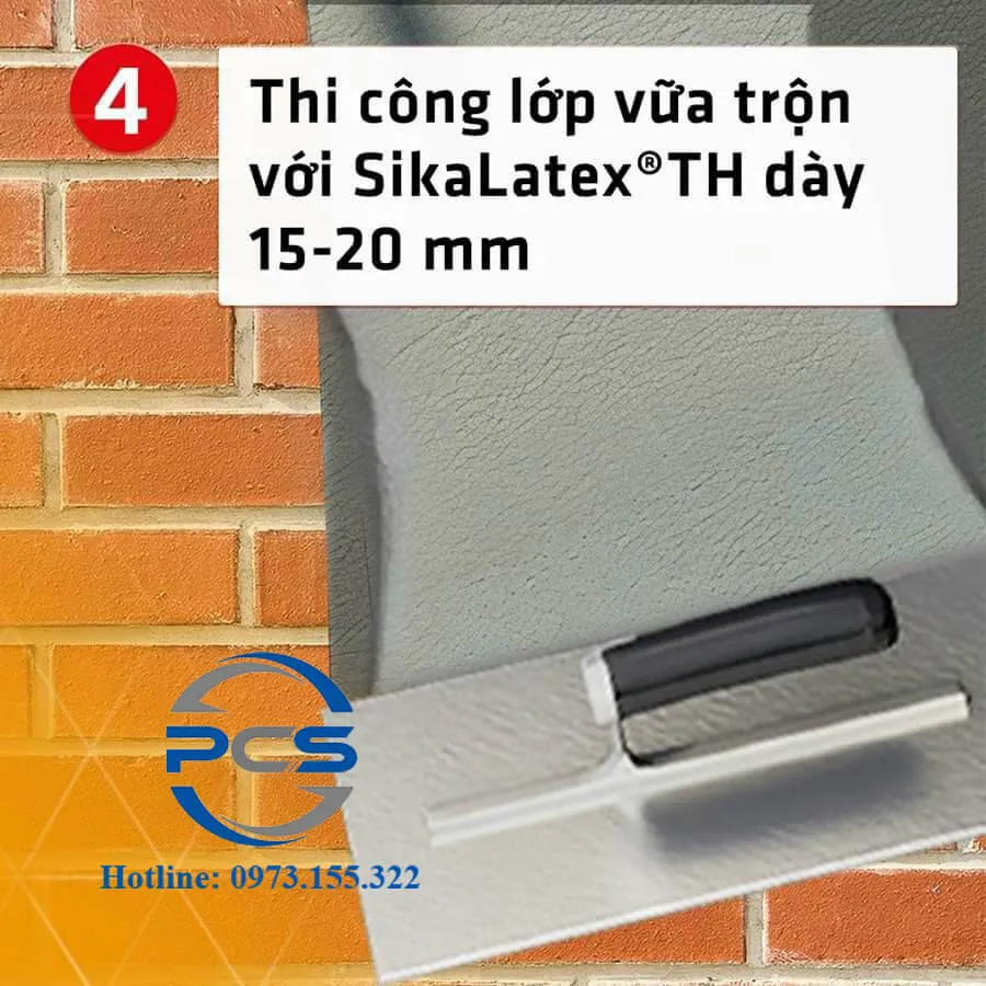 Lớp vữa chống thấm trộn Sika Latex TH đang được thi công ngay sau khi lớp hồ dầu kết nối còn ướt
