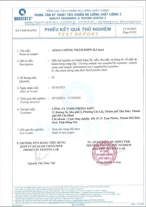 Màng chống thấm HDPE chất lượng cao