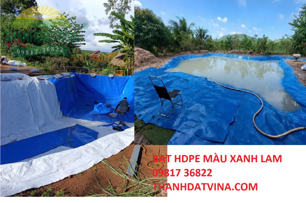 Màng HDPE xanh lam được sử dụng để lót đáy ao hồ nuôi trồng thủy sản