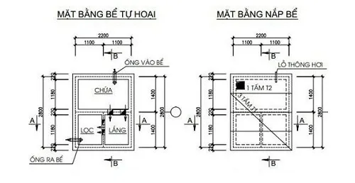 Mặt bằng tổng thể bản vẽ bể phốt tự hoại 3 ngăn