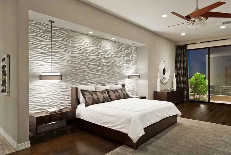 Mẫu nhựa ốp tường 3D phòng ngủ dạng sóng